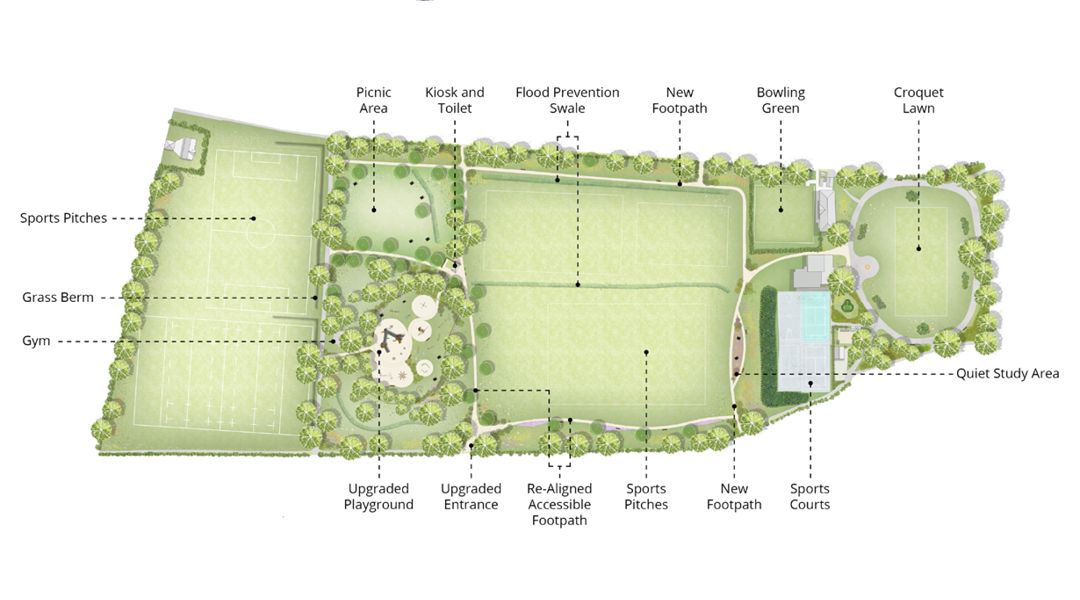 plan of improves of Queens park, Caterham